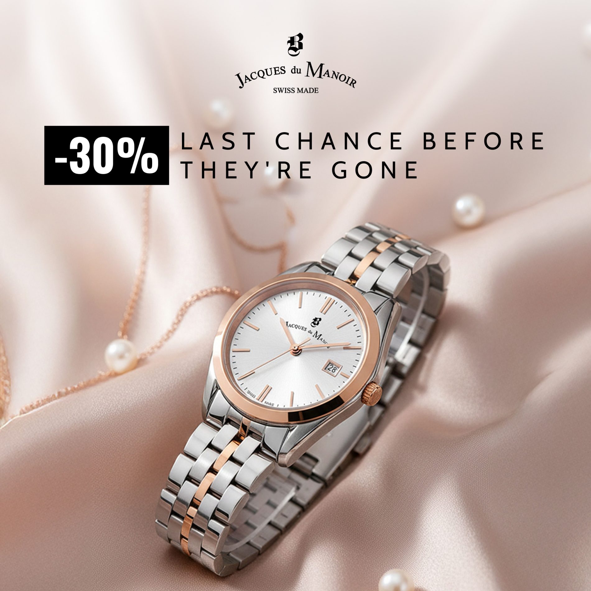 JDM graphic with a watch display: -30% off before they're gone