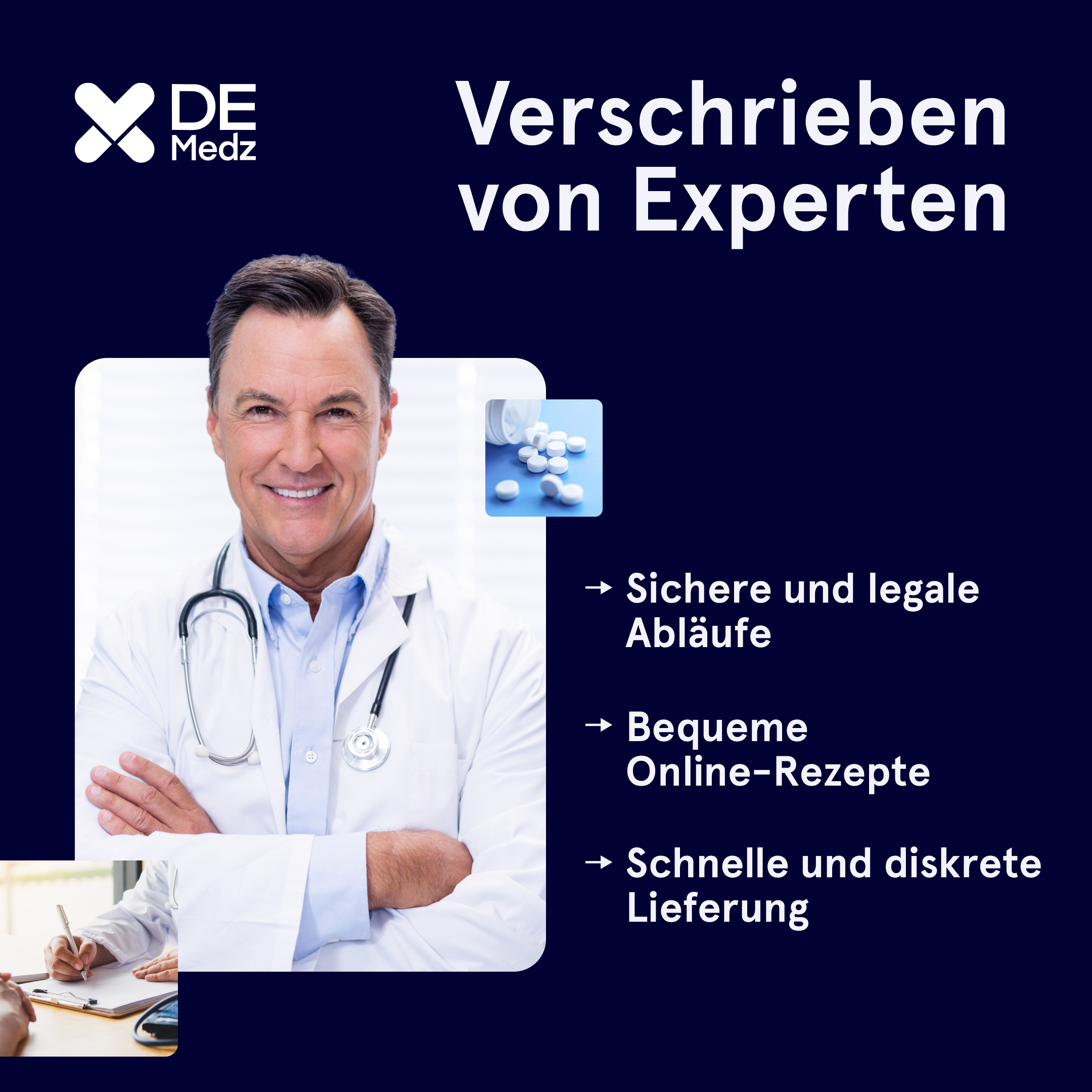 DE Medz graphic showing a doctor with the headline 