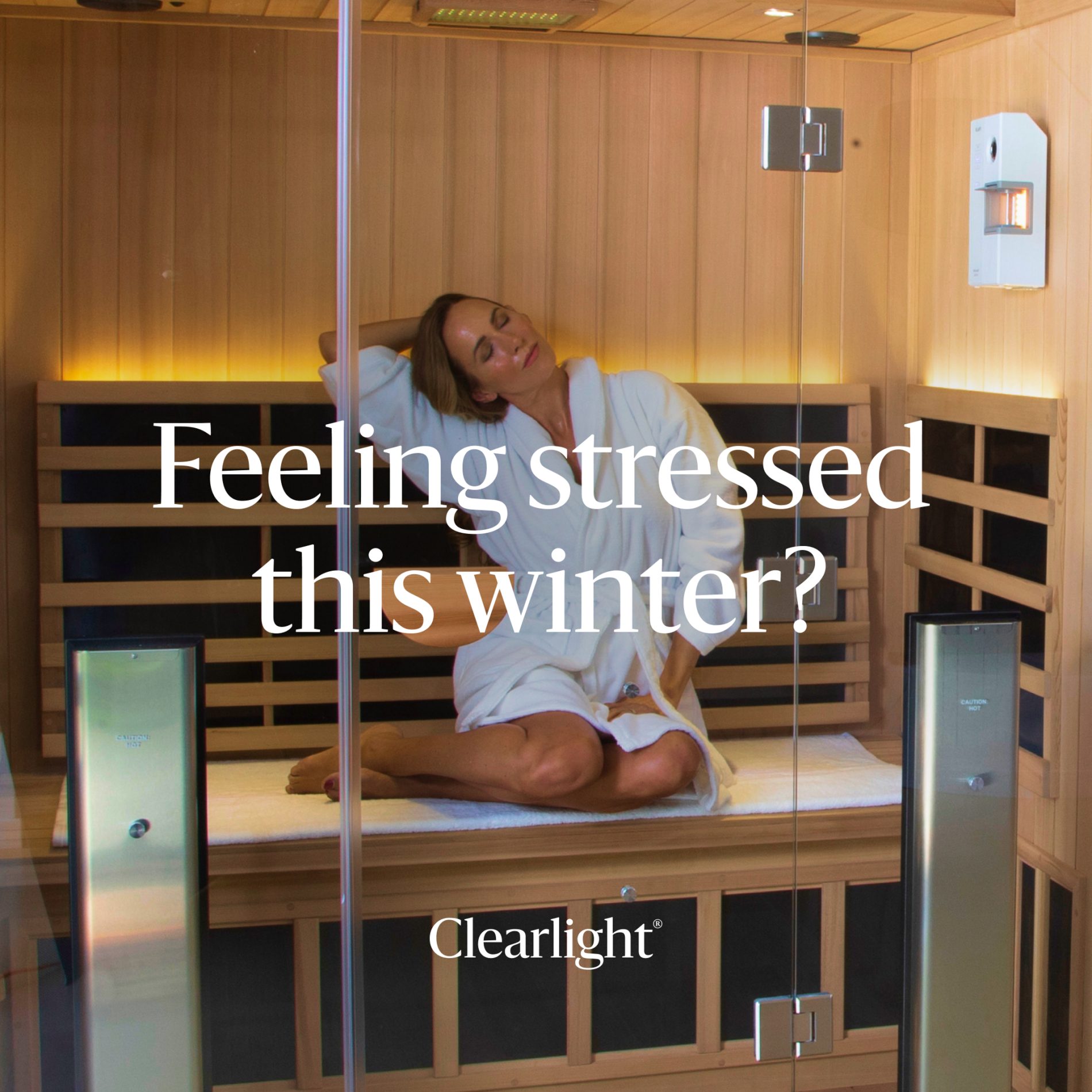 A graphic of a woman relaxing at a sauna